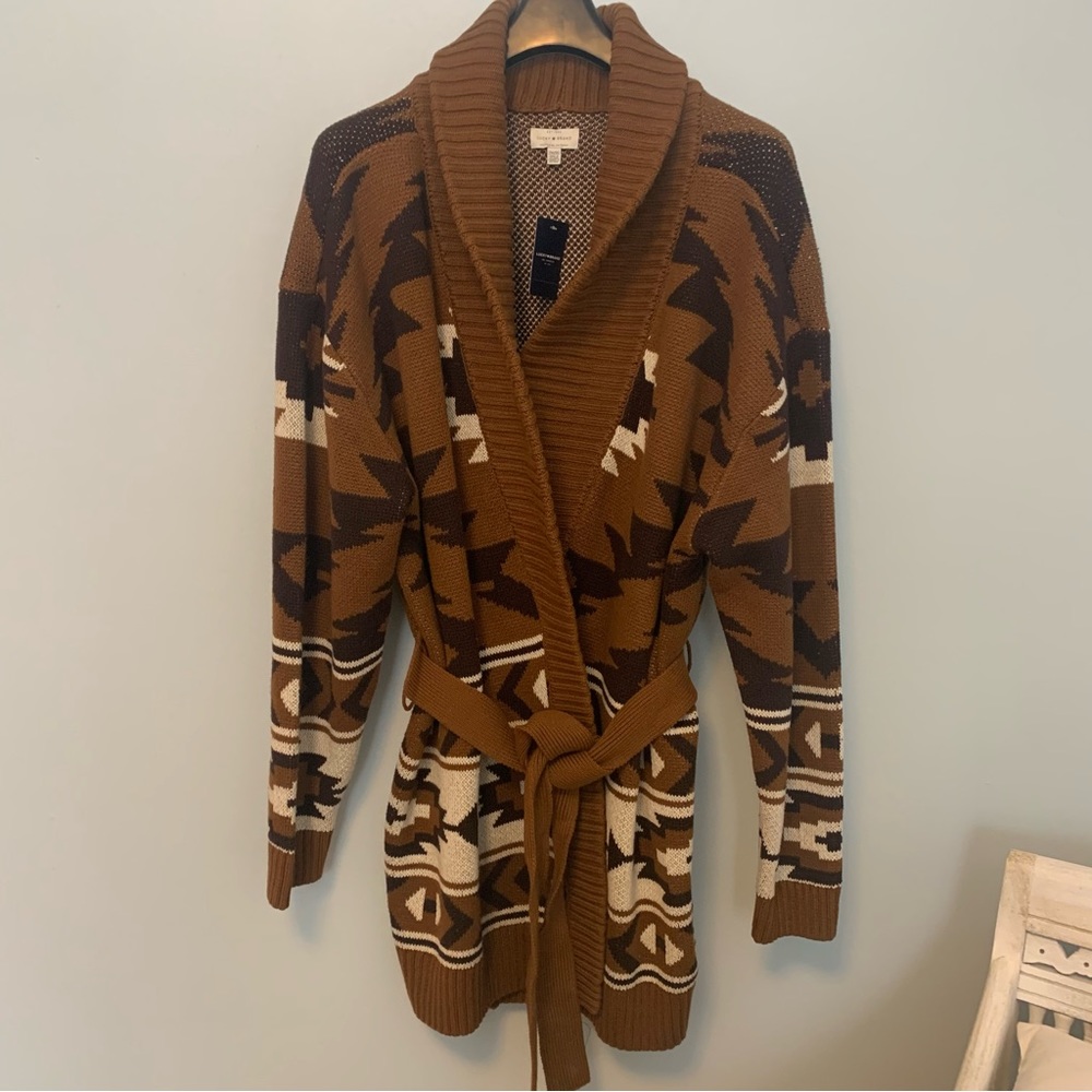 NWT Lucky Brand plus size 2X Southwestern Aztec belted sweater jacket cardigan